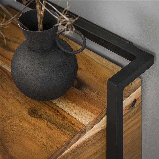 Bedside tables - Floating industrial bedside table Naomi Acacia wood open compartment - Dimehouse