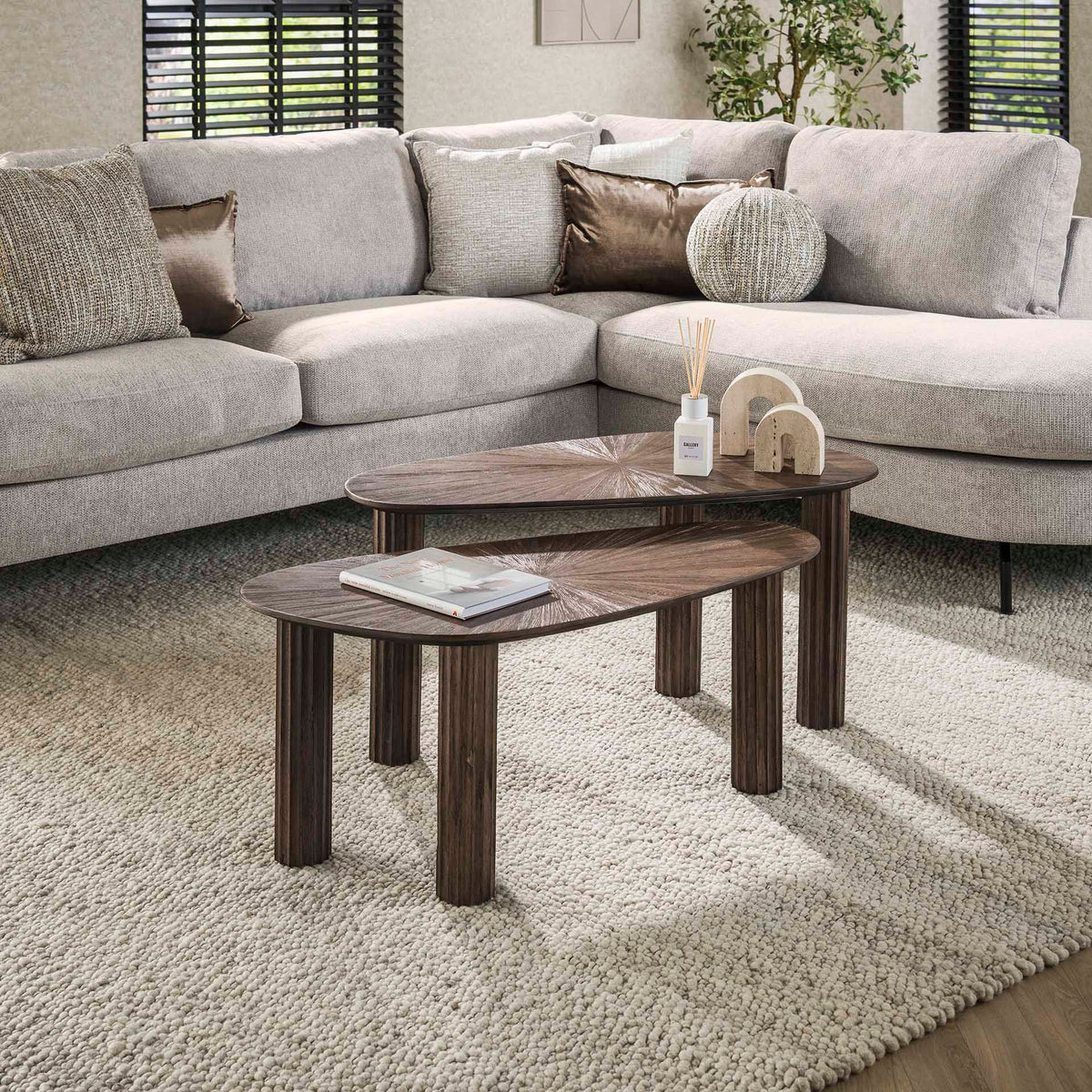 Coffee tables - Coffee table set of 2 Myla Organic Teak Wood Brown - Japandi - Dimehouse