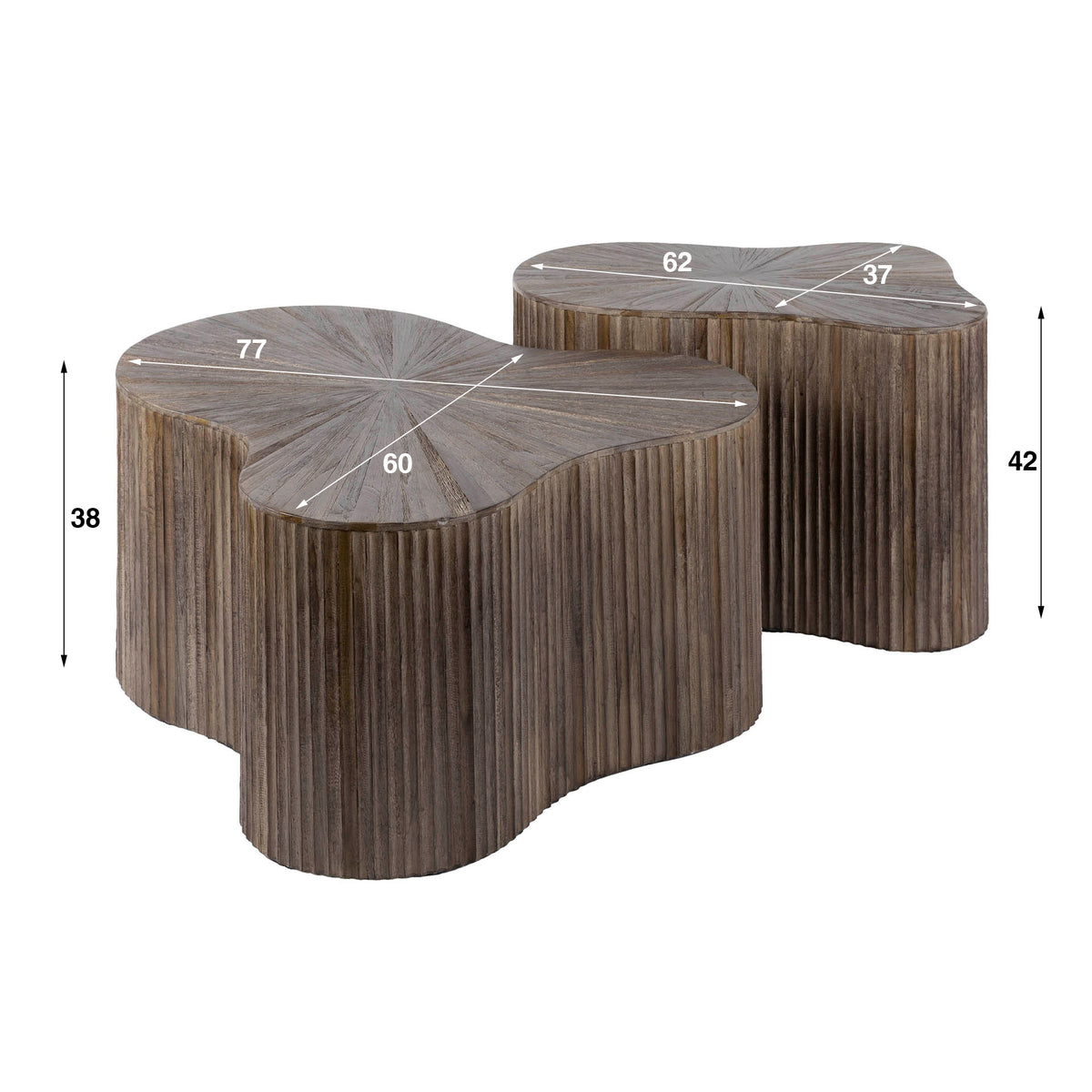 Coffee tables - Coffee table set of 2 Myla Organic shape Teak Wood Brown - Japandi - Dimehouse