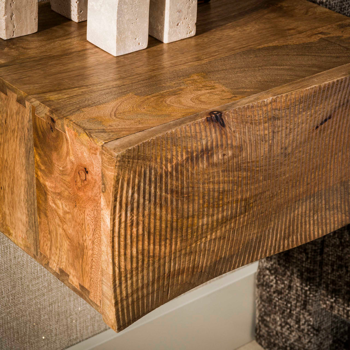 Bedside table - Floating bedside table 1 drawer sand color Mango wood Oona - Dimehouse