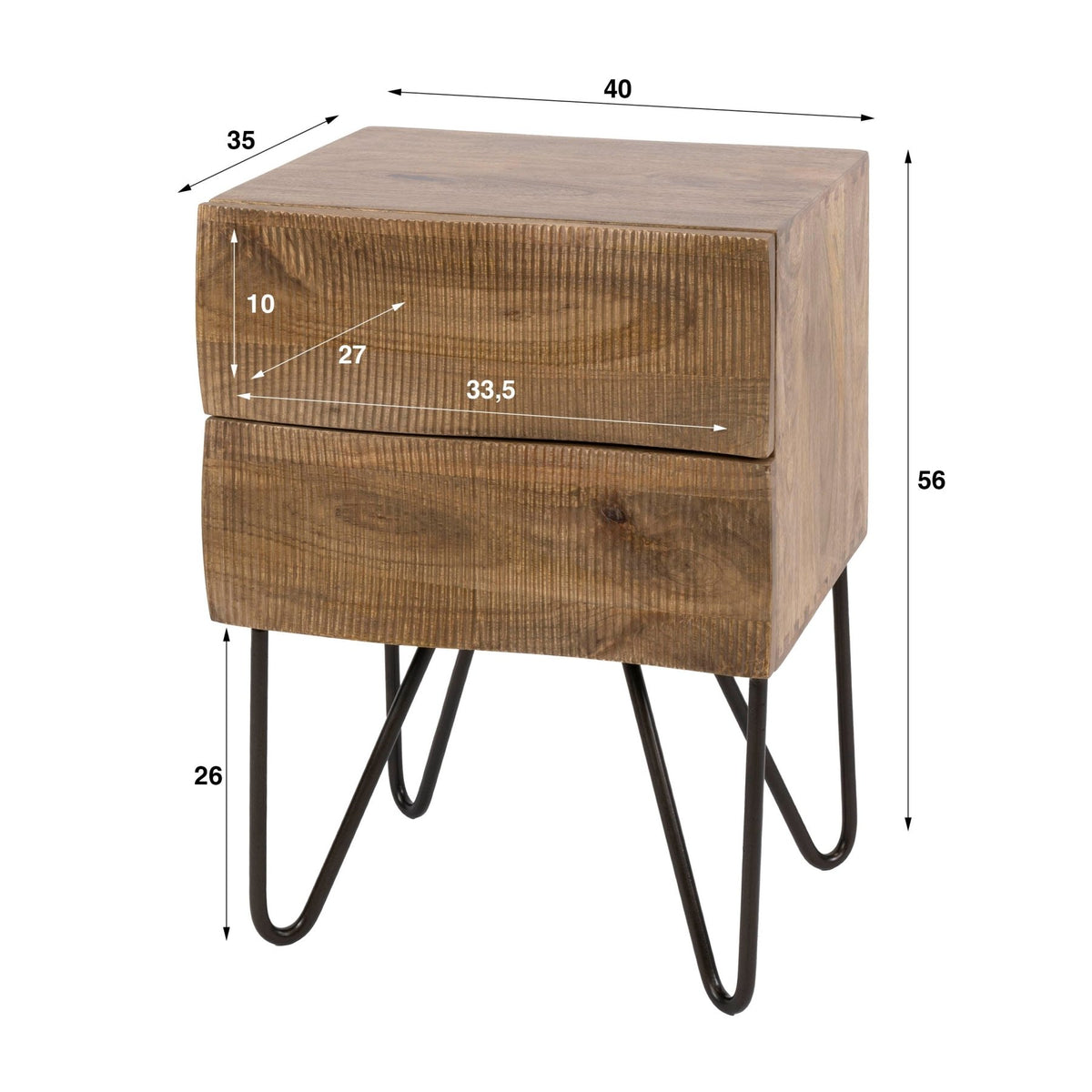 Bedside table - Bedside table 2 drawers sand color Mango wood Oona - Dimehouse