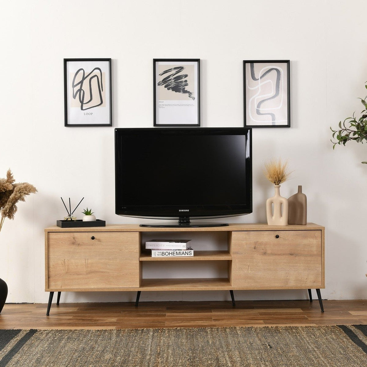 Calvin storage cabinet oak look 180 cm Melamine coated wood fiber board