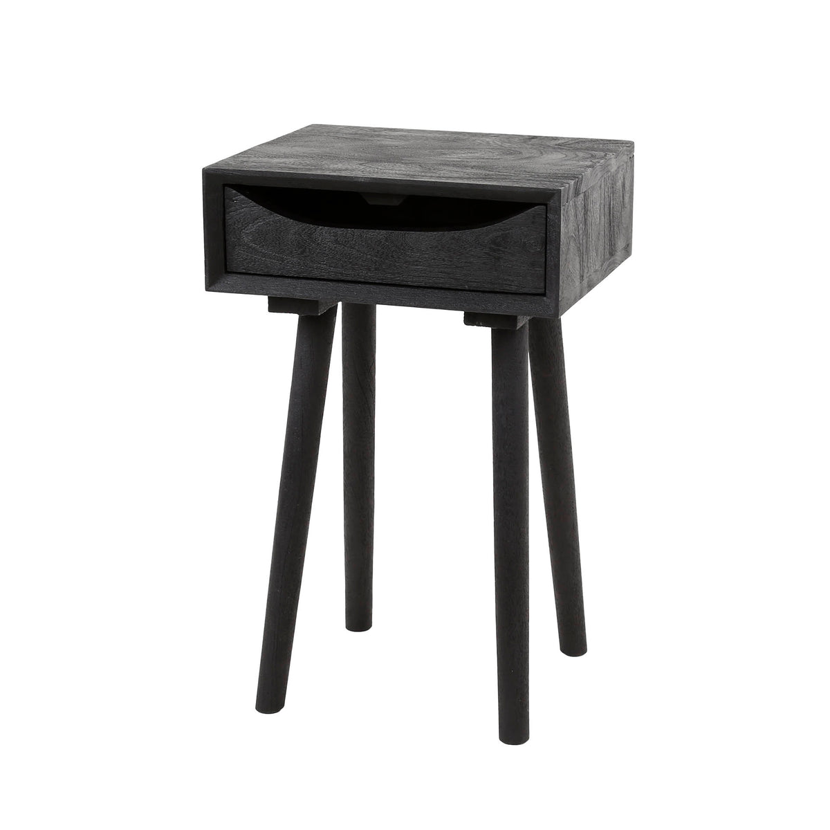 Bedside tables - Davey Bedside Table Black Acacia Wood with Drawer and Notch - Dimehouse