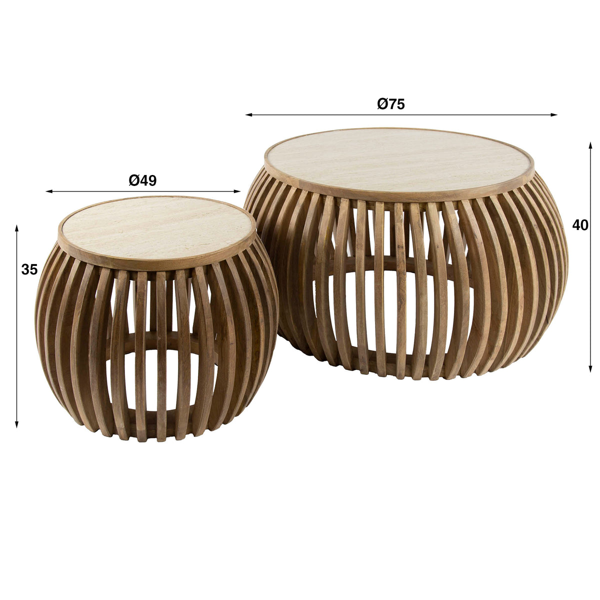 Coffee tables - Vento Curve Coffee table Ø75 solid mango sand set of 2 - Dimehouse