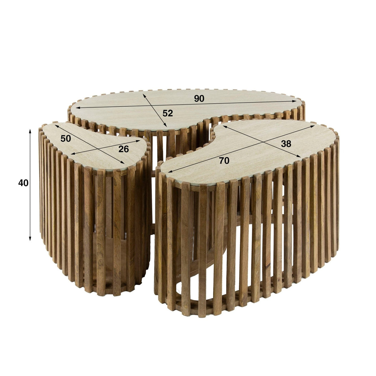Coffee tables - Vento kidney-shaped coffee table set of 3 travertine solid mango sand - Dimehouse