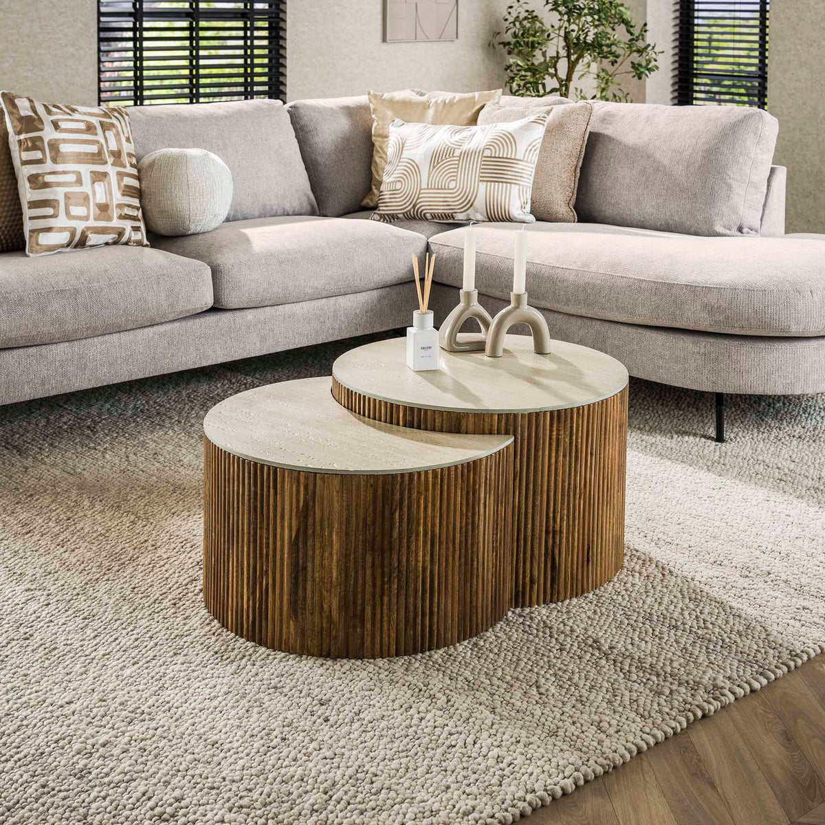 Coffee Tables - Vento Half Round Coffee Table Set Ø60 Solid Mango Sand - Dimehouse