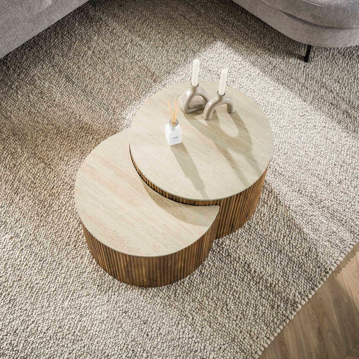 Coffee Tables - Vento Half Round Coffee Table Set Ø60 Solid Mango Sand - Dimehouse