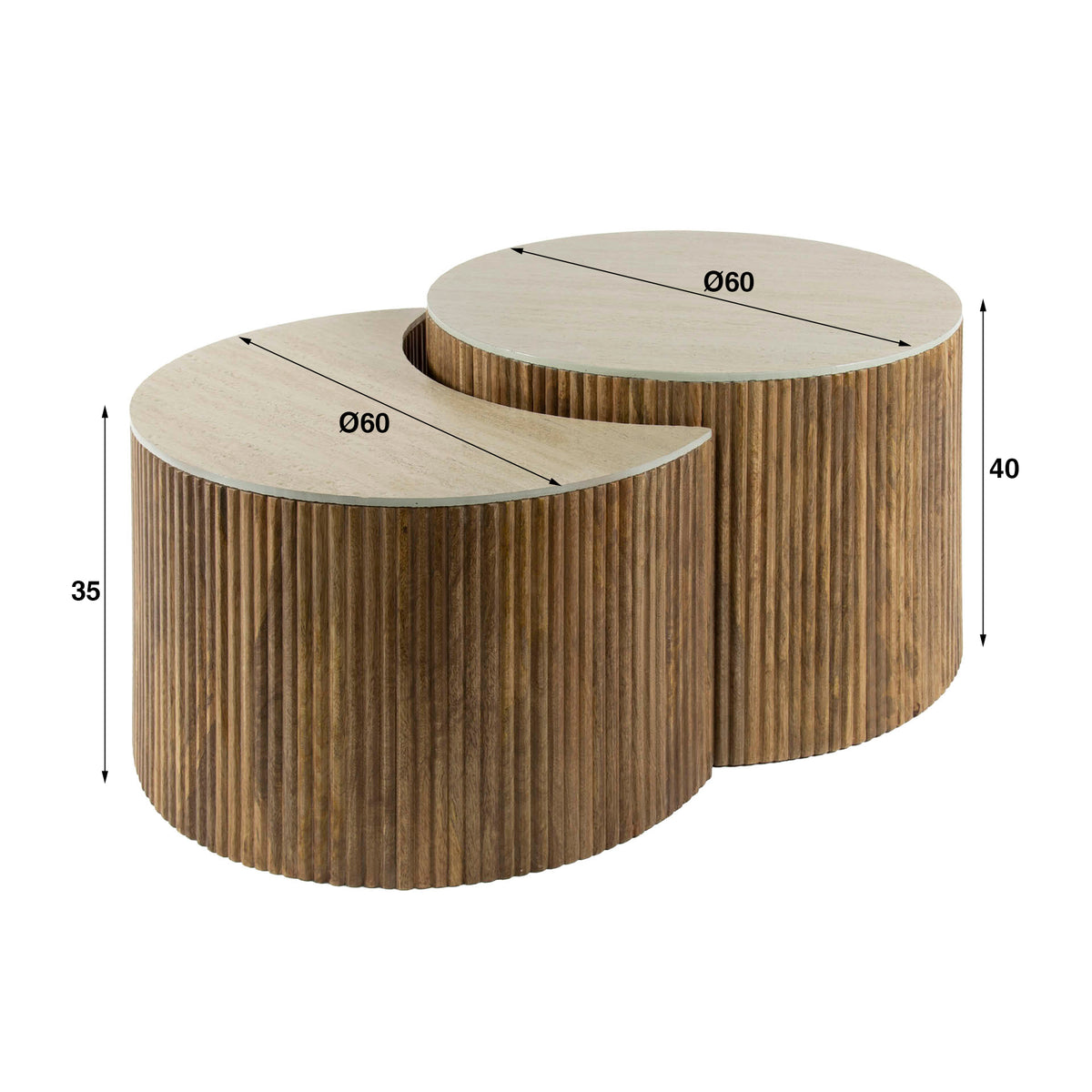 Coffee Tables - Vento Half Round Coffee Table Set Ø60 Solid Mango Sand - Dimehouse