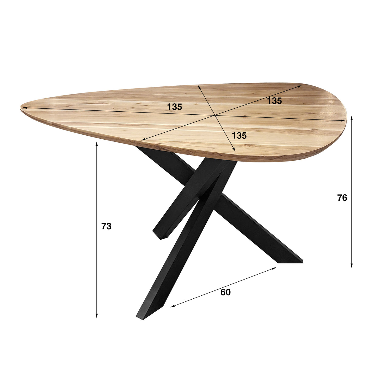 Dining tables - Triangular dining table made of solid acacia wood 135 cm - Dimehouse