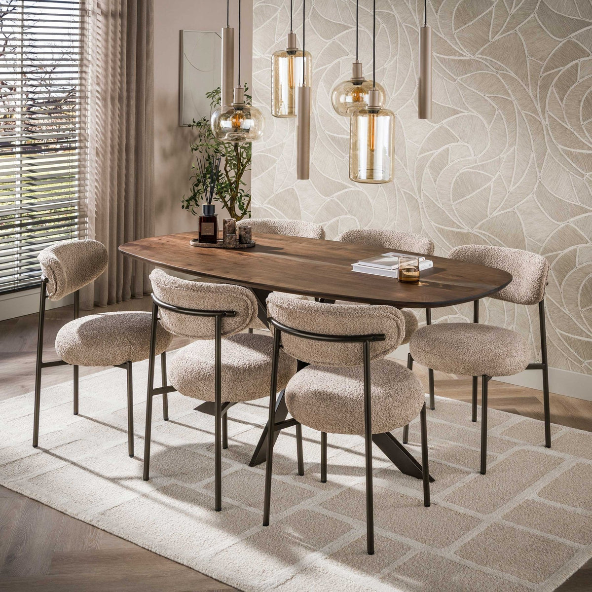 Dining tables - Danish oval dining table walnut brown solid acacia wood Tavon 180x95 cm - Dimehouse