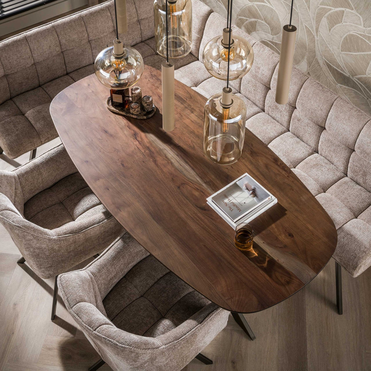 Dining tables - Danish oval dining table walnut brown solid acacia wood Tavon 180x95 cm - Dimehouse