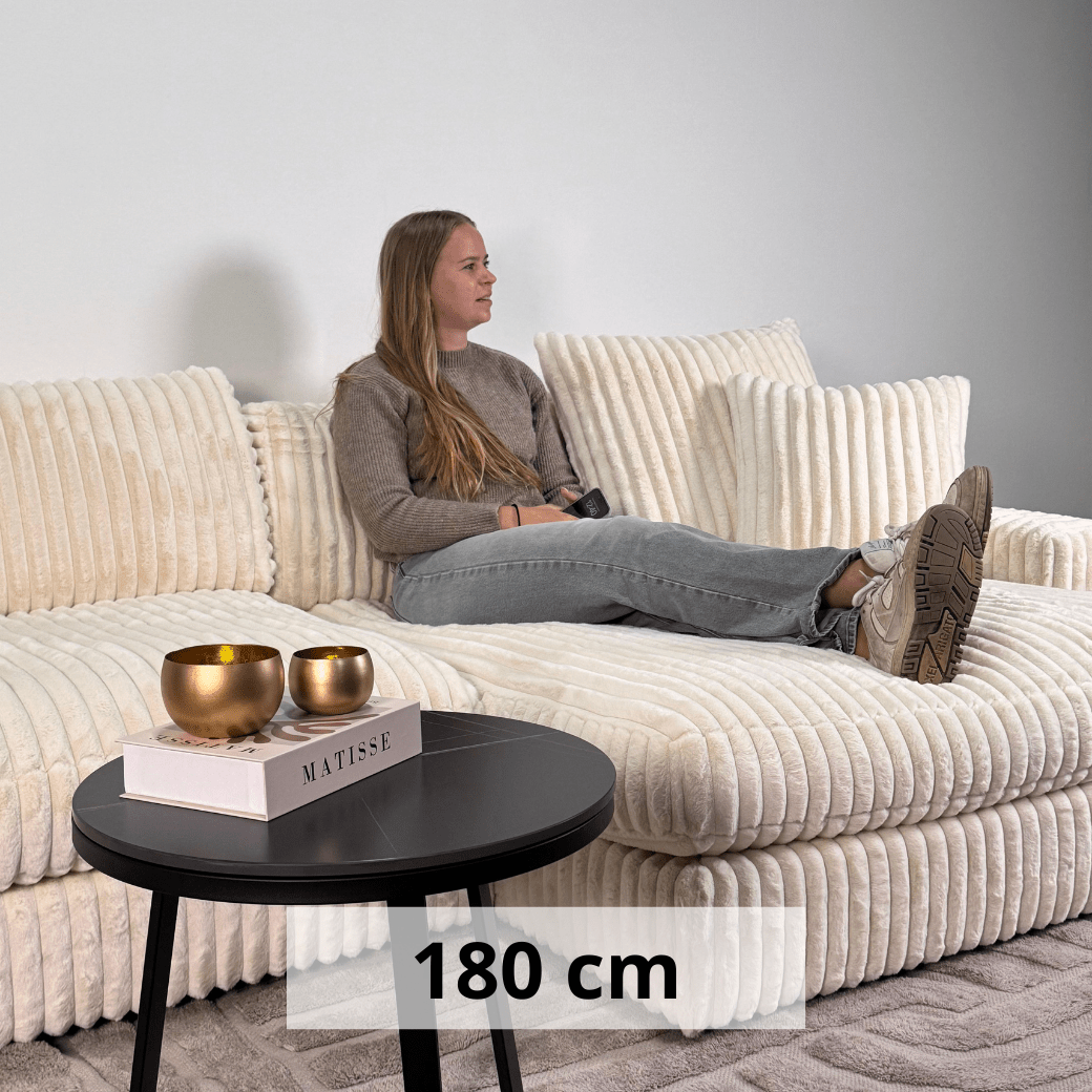 Sofas - 3-seater corner sofa XXL Beige Ribbed sofa Nia - Dimehouse