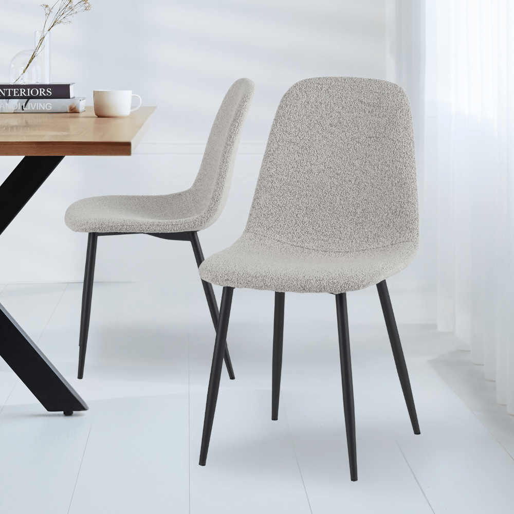 Dining room chairs - Set of 4 Scandinavian Dining room chairs Natural Melange Bouclé Fabric Swift - Without Armrests - Dimehouse