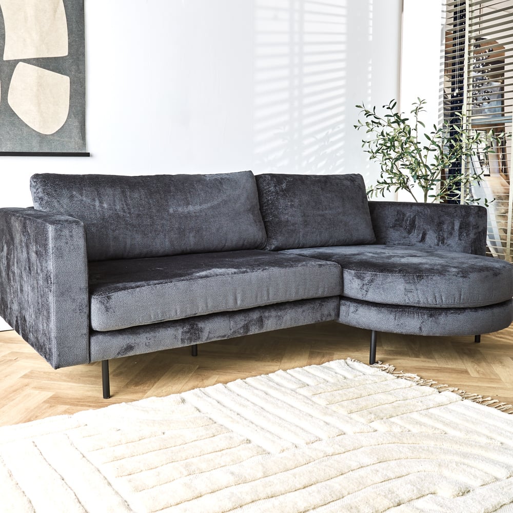 Sofa Bella Dimehouse Anthracite LxWxH 138x98x55 Fabric Atmospheric photo diagonal front view