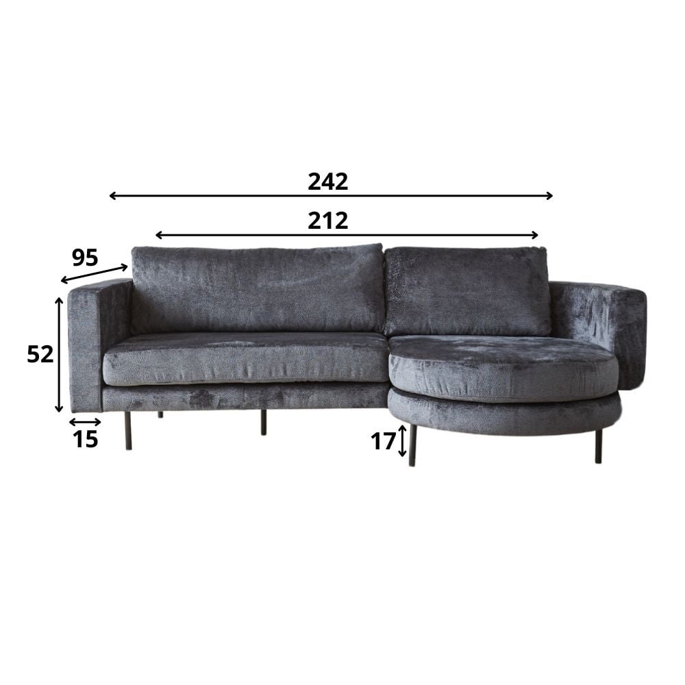 Sofa Bella Dimehouse Anthracite LxWxH 138x98x55 Fabric White photo size indication