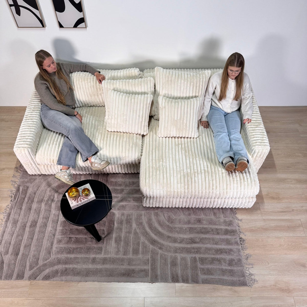 Sofas - 3-seater corner sofa XXL Beige Ribbed sofa Nia - Dimehouse
