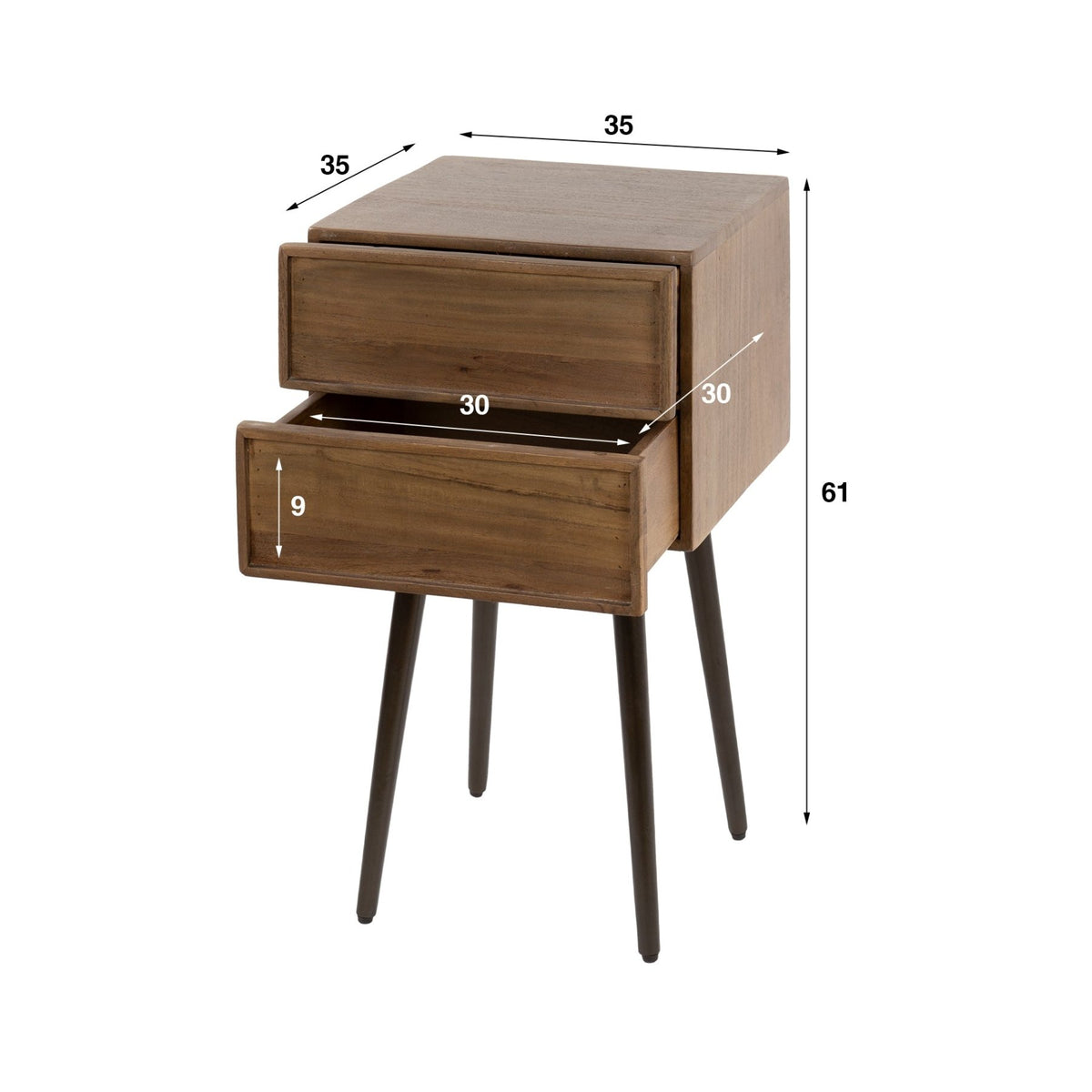 Bedside tables - Bedside table Lio Acacia Drift Brown 2 Drawers - Dimehouse
