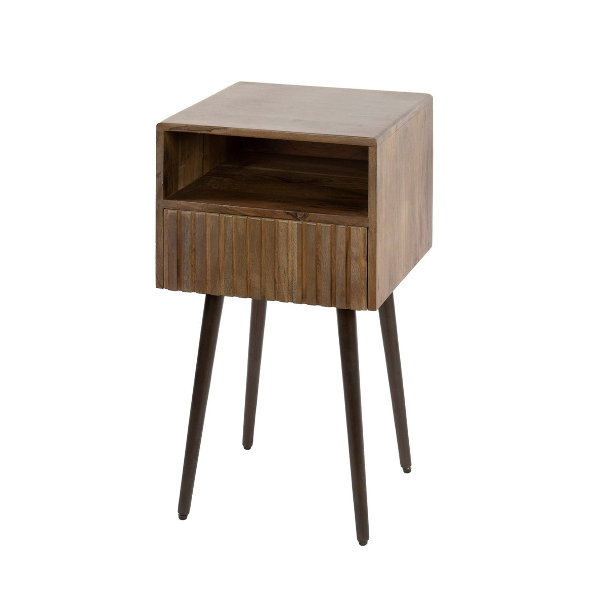 Bedside tables - Bedside table Oslo Acacia wood Drift Brown 1 Drawer - Dimehouse