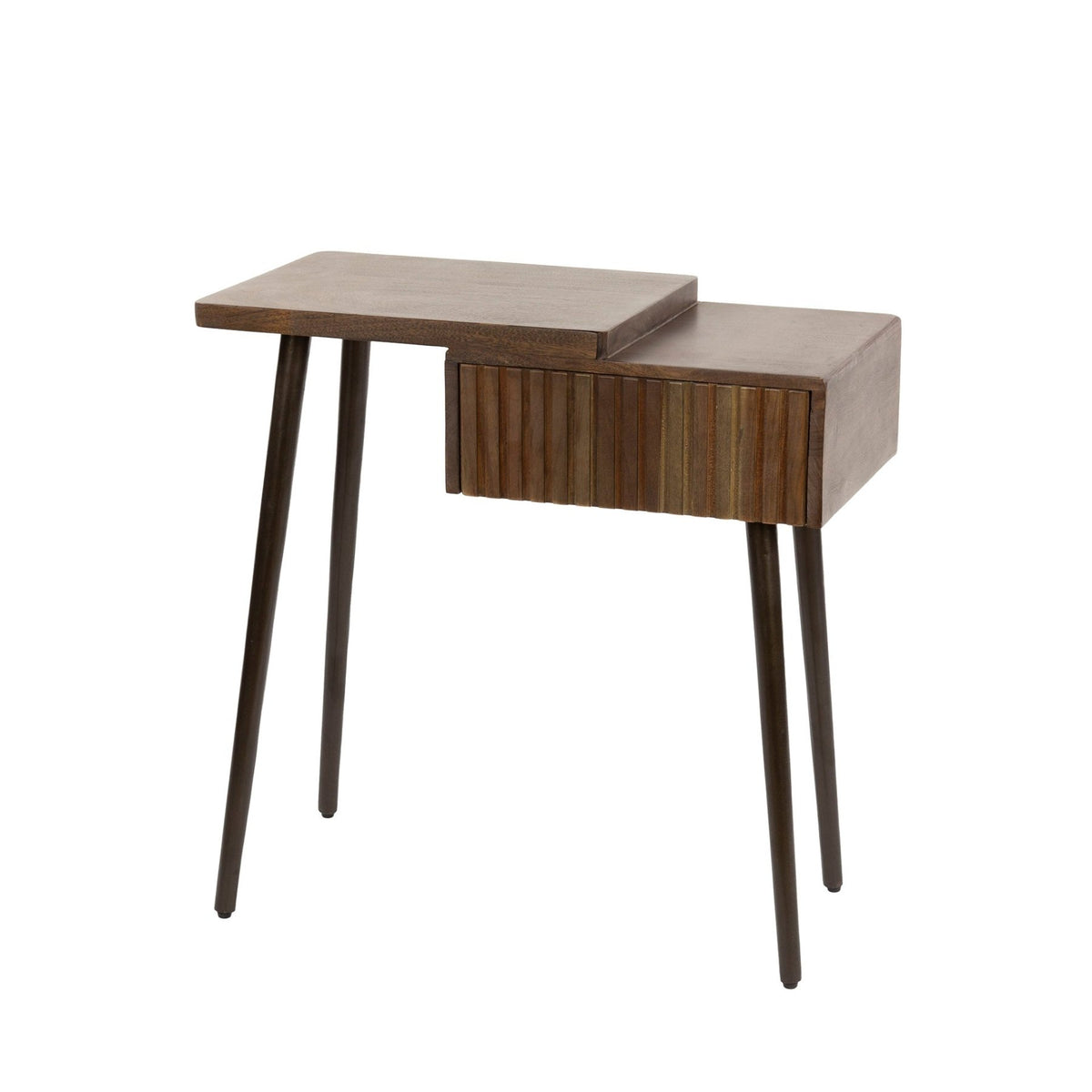 Bedside tables - Oslo Bedside Table Left Acacia Wood Drift Brown 1 Drawer - Dimehouse