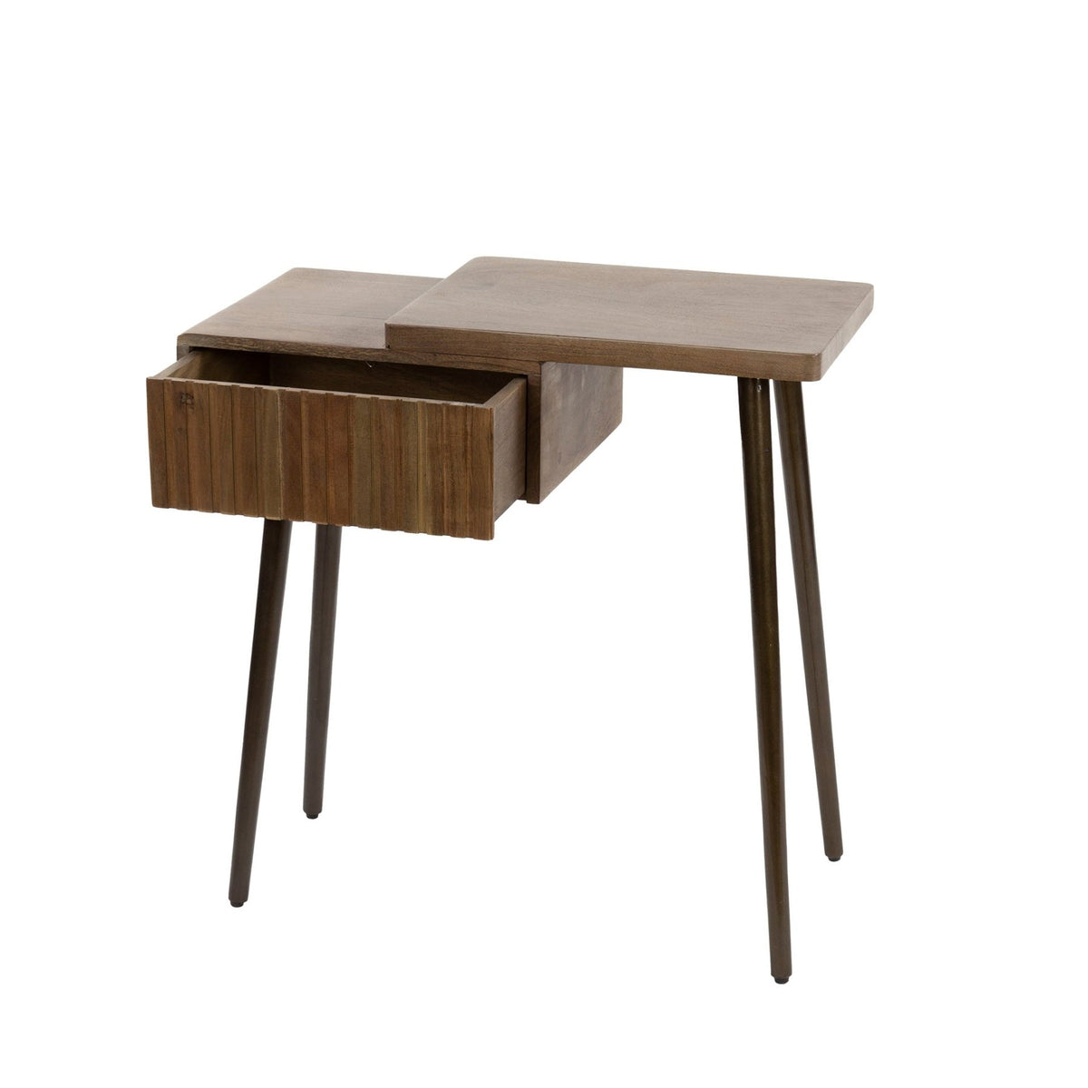 Bedside tables - Oslo Bedside Table Right Acacia Wood Drift Brown 1 Drawer - Dimehouse