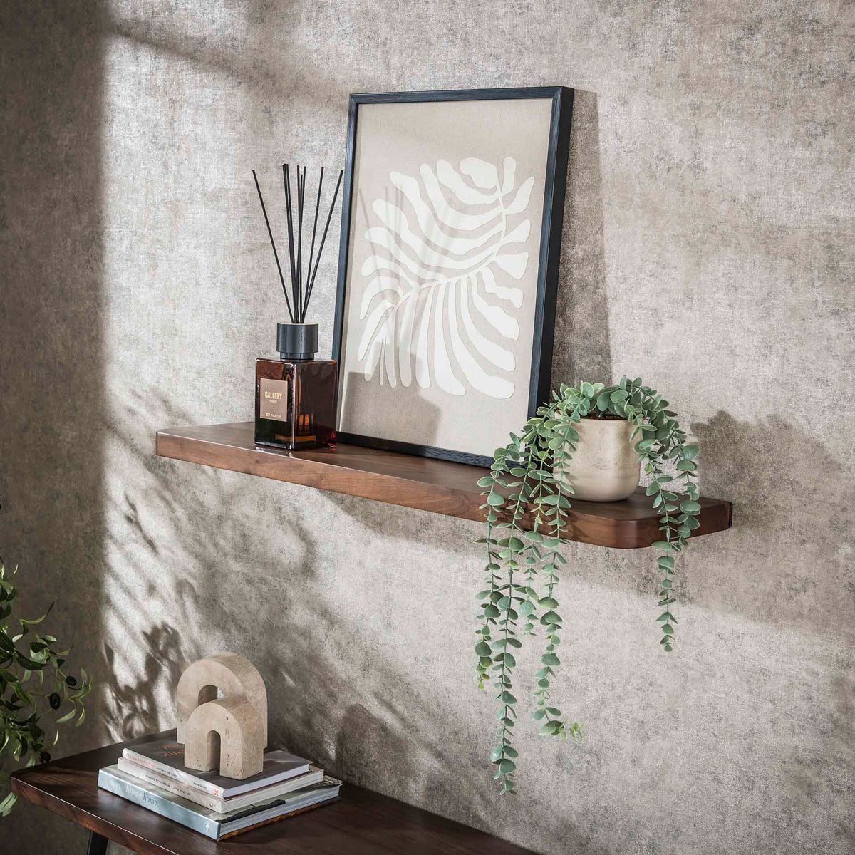 Wall shelves - Wall shelf Noa 90 cm Solid Acacia wood Drift Brown - Dimehouse