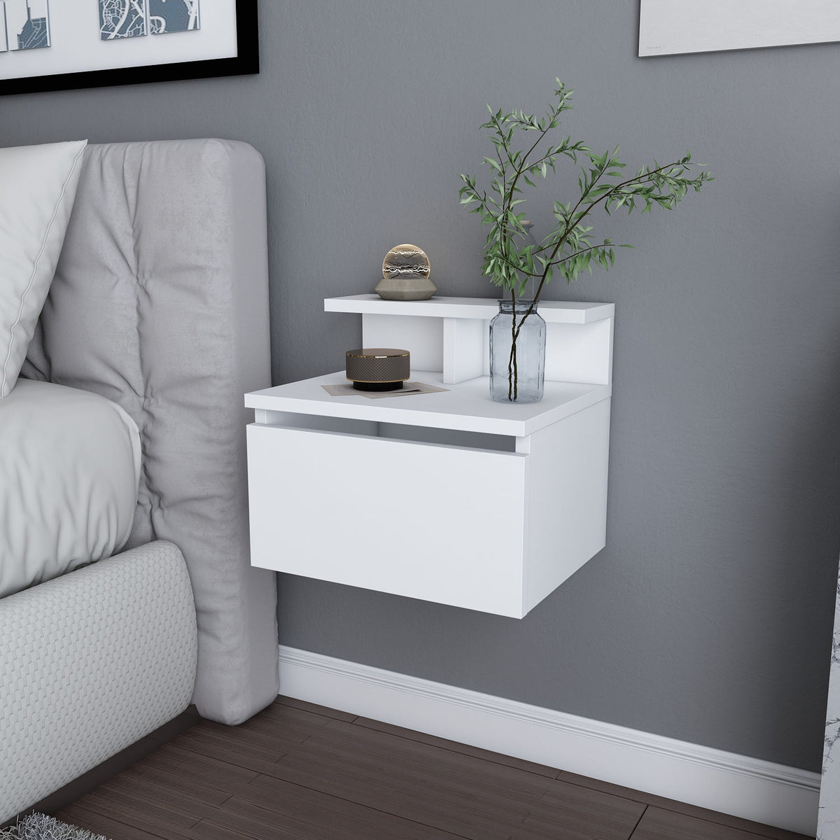 Bedside tables - Bedside table Alice White Melamine 39.8x35x35 cm - Dimehouse
