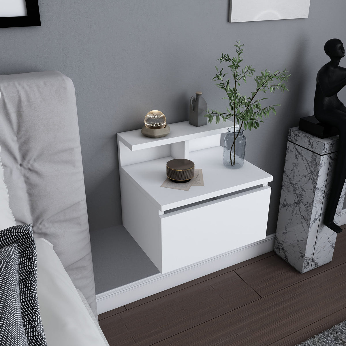 Bedside tables - Bedside table Alice White Melamine 39.8x35x35 cm - Dimehouse