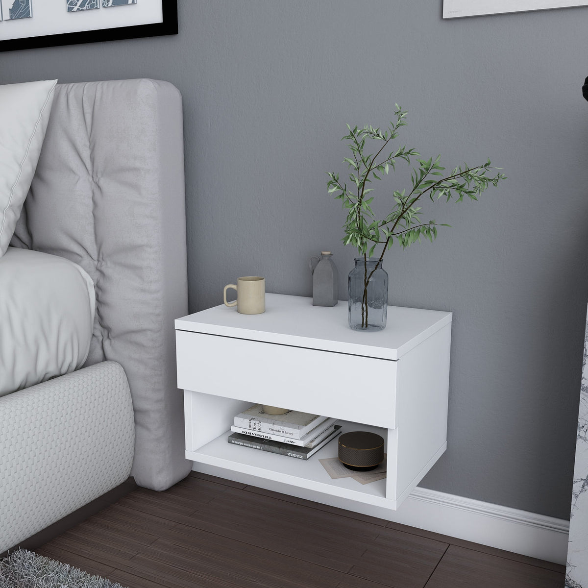 Bedside tables - Bedside table Jamot White Melamine 44.6x31.9x31.9 cm - Dimehouse