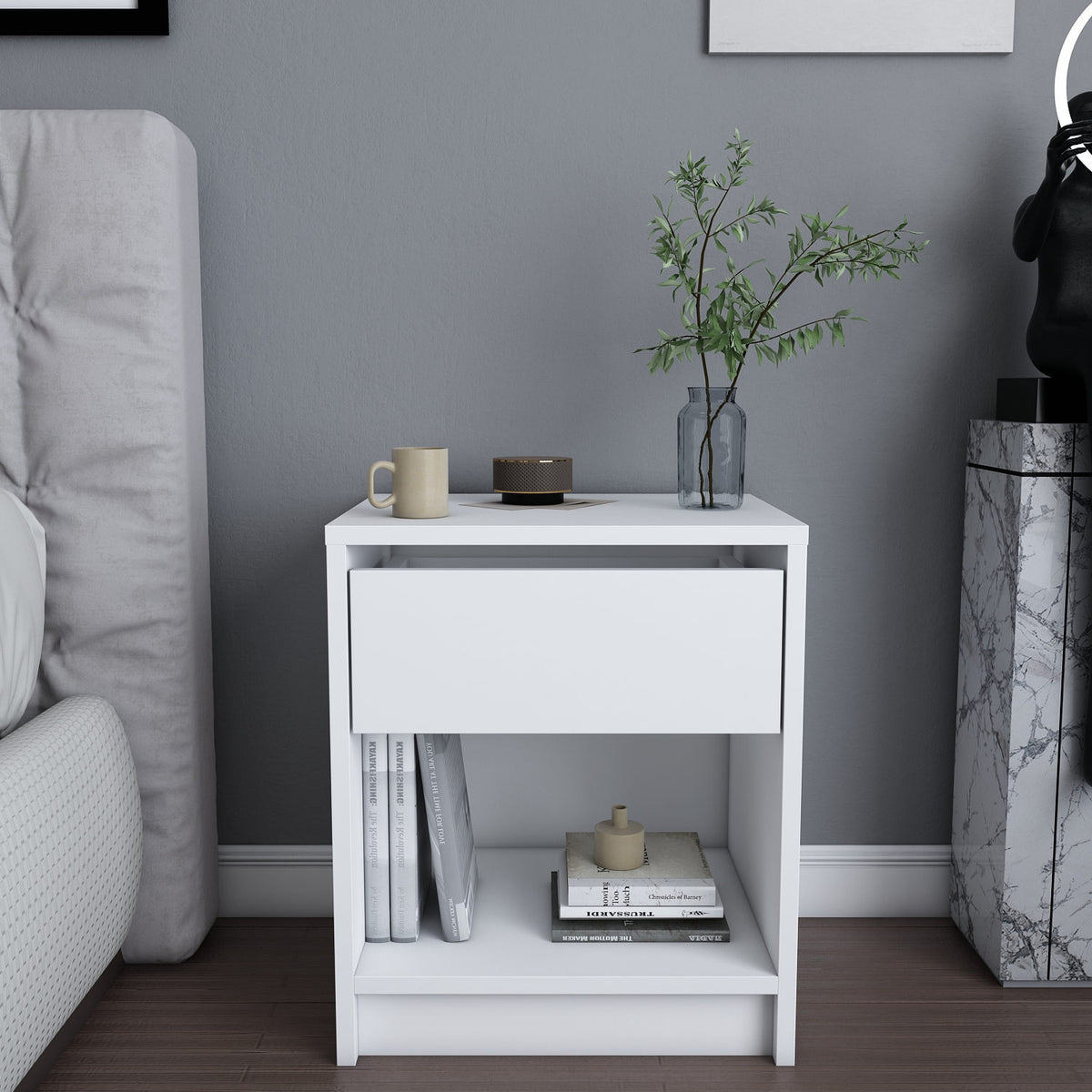 Sheridan bedside table white 44.6 cm Melamine-faced wood composite