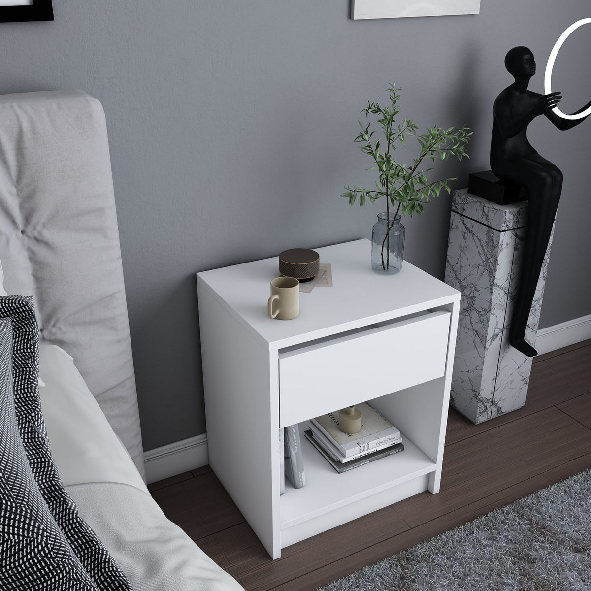 Sheridan bedside table white 44.6 cm Melamine-faced wood composite