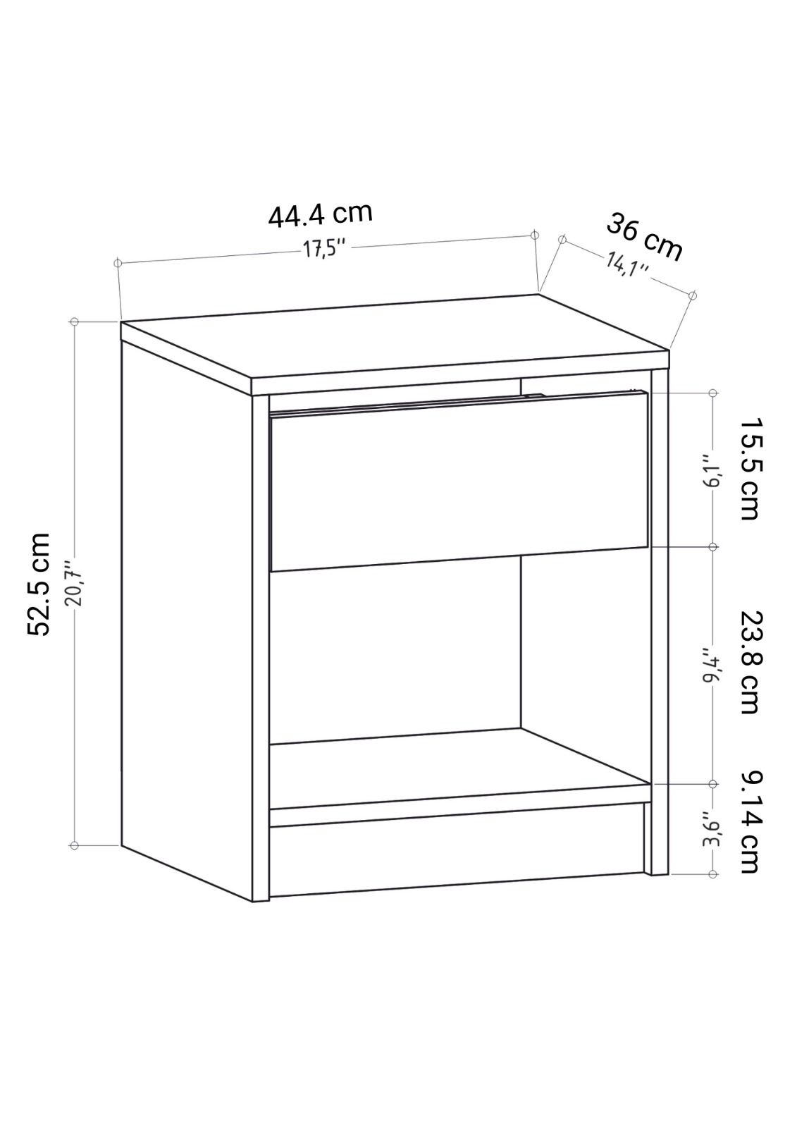 Sheridan bedside table in oak look 44.6 cm Melamine finished furniture panel