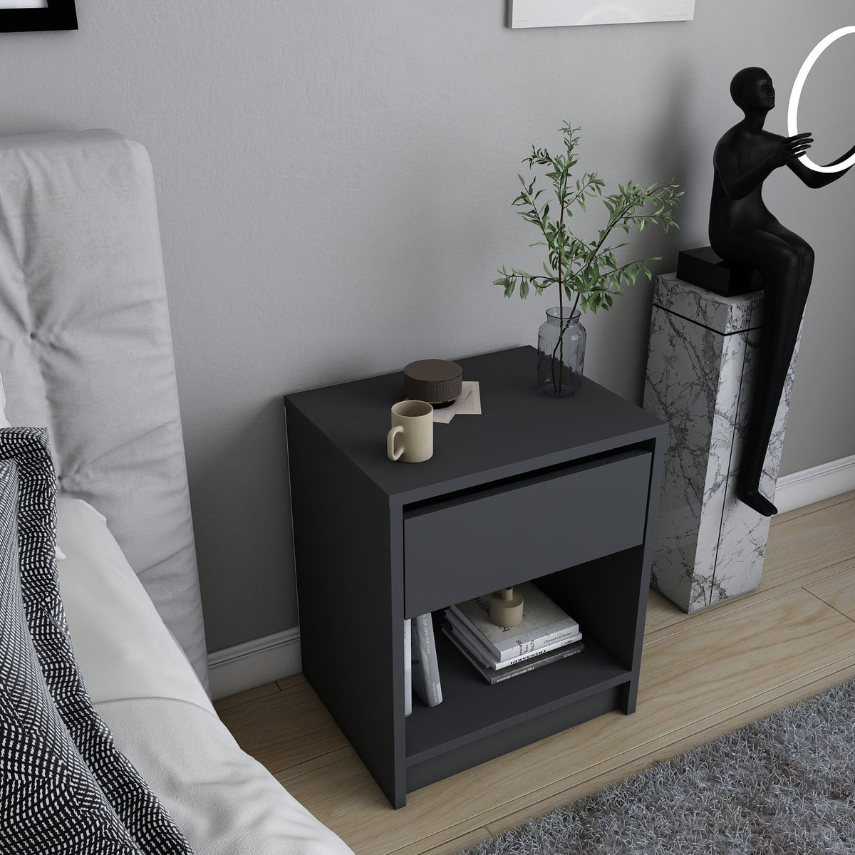Sheridan bedside table anthracite 44.6 cm Melamine coated furniture panel