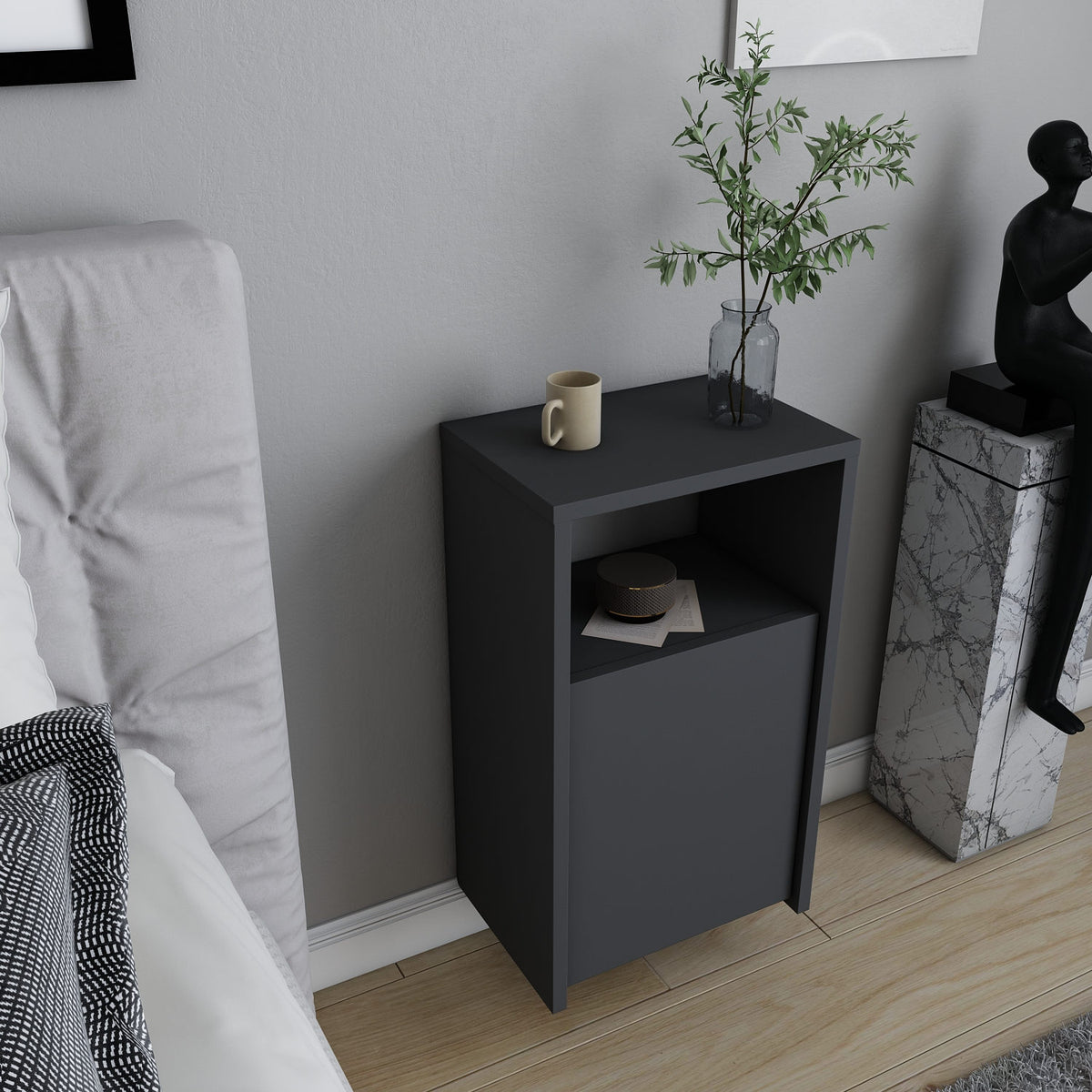 Carlin bedside table anthracite 61.4 cm Melamine-faced wood composite