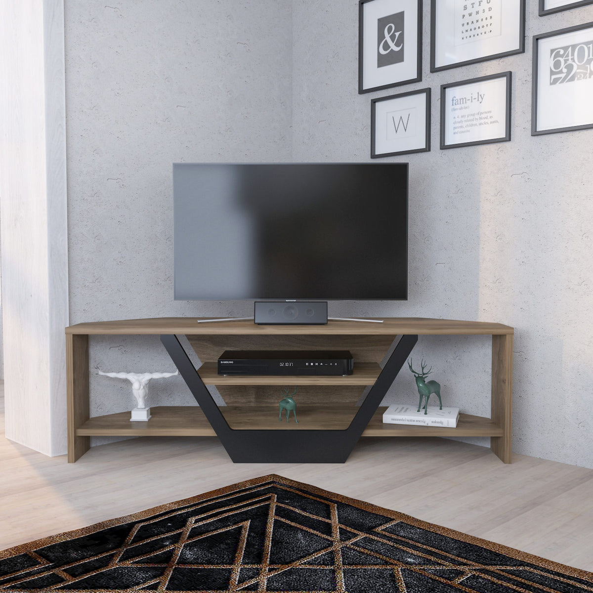 Sares TV cabinet walnut look with black 120 cm Walnut look / Black Melamine coated furniture panel