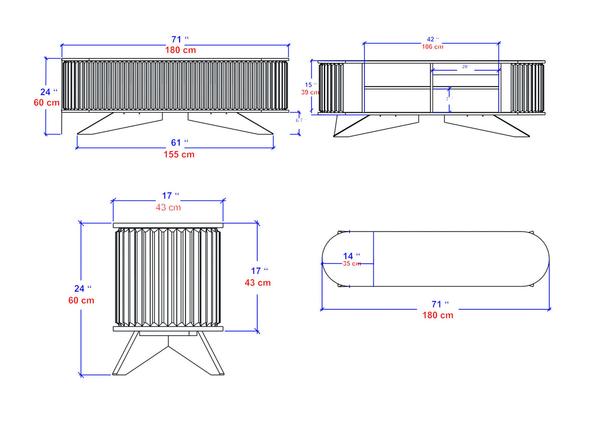 TV Furniture - TV Furniture Stor Saffier White Melamine 180x60x43 cm - Dimehouse