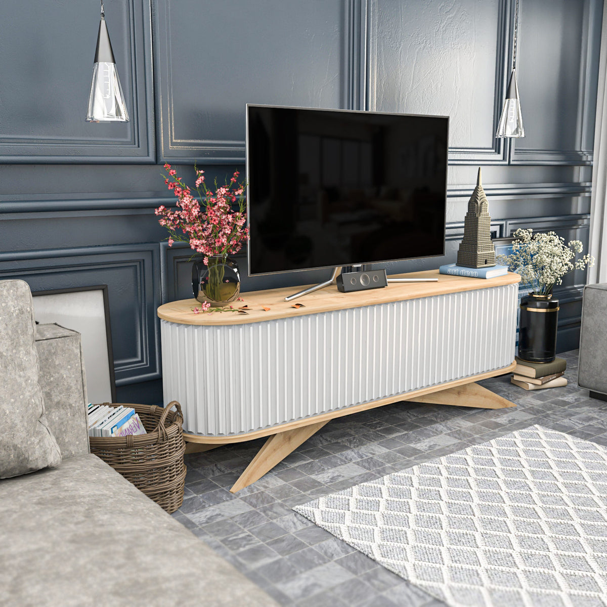 TV Furniture - TV Furniture Stor Saffier White Melamine 180x60x43 cm - Dimehouse