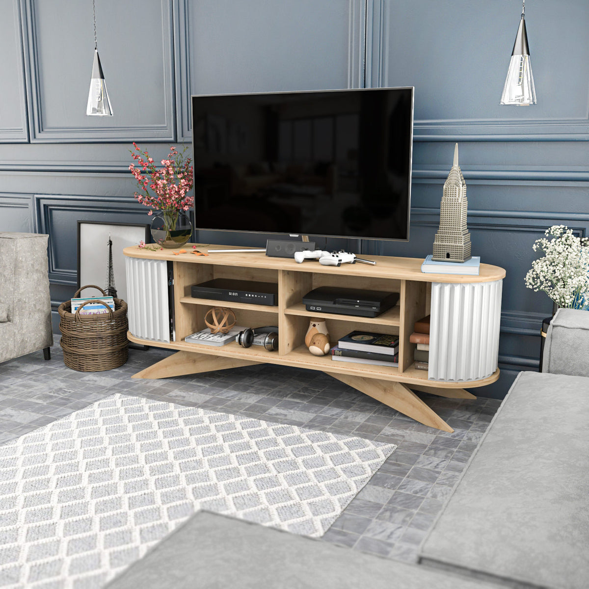 TV Furniture - TV Furniture Stor Saffier White Melamine 180x60x43 cm - Dimehouse