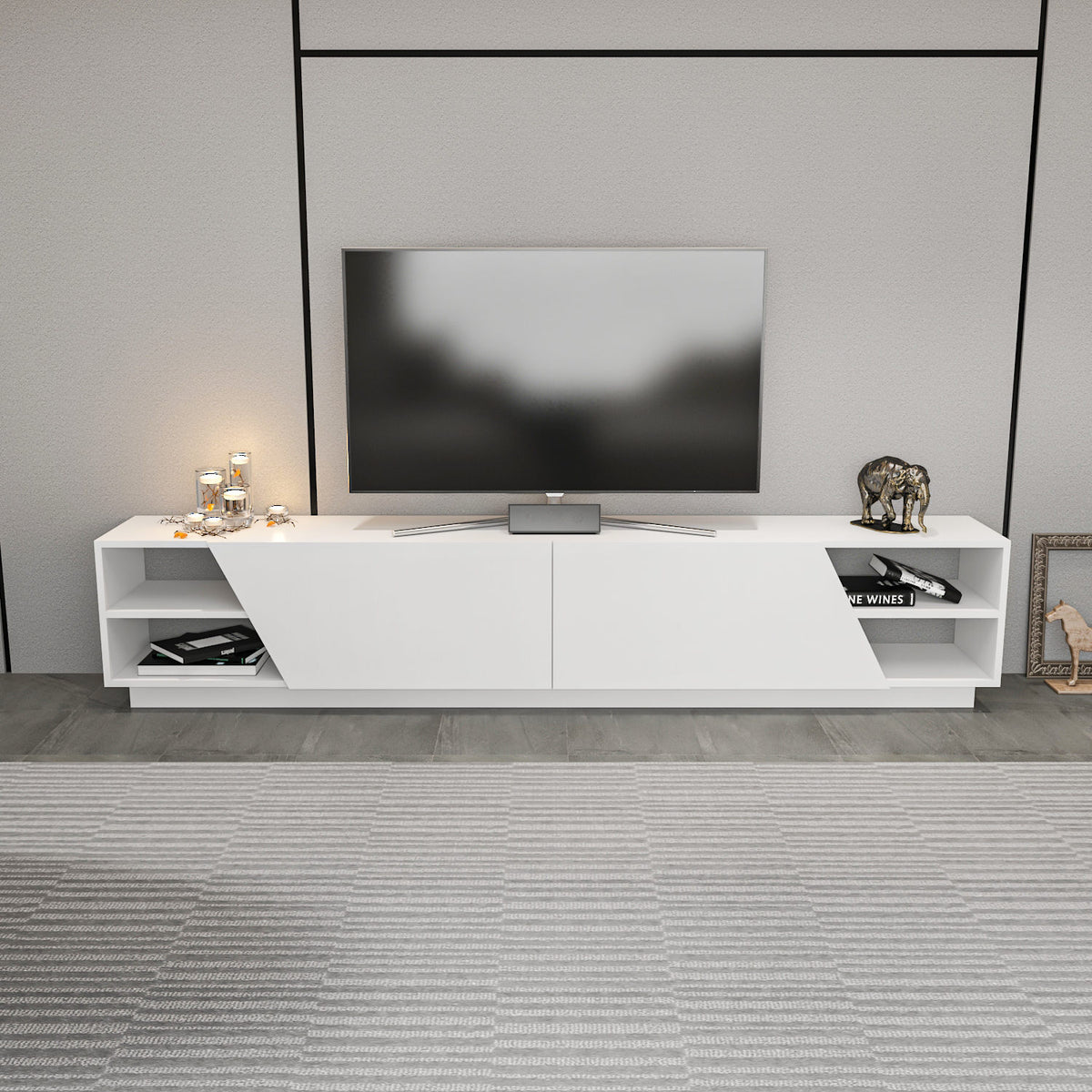 TV Furniture - TV Furniture Rhodes White Melamine 240x47.4x37.1 cm - Dimehouse
