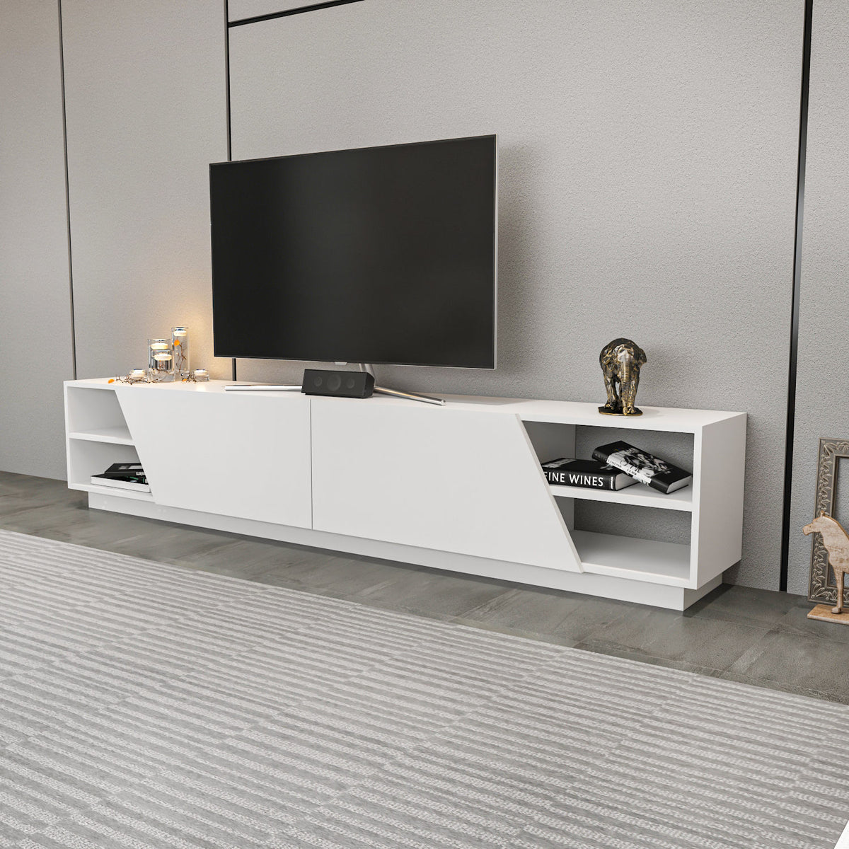 TV Furniture - TV Furniture Rhodes White Melamine 240x47.4x37.1 cm - Dimehouse