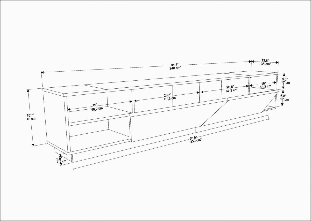 TV Furniture - TV Furniture Rhodes White Melamine 240x47.4x37.1 cm - Dimehouse