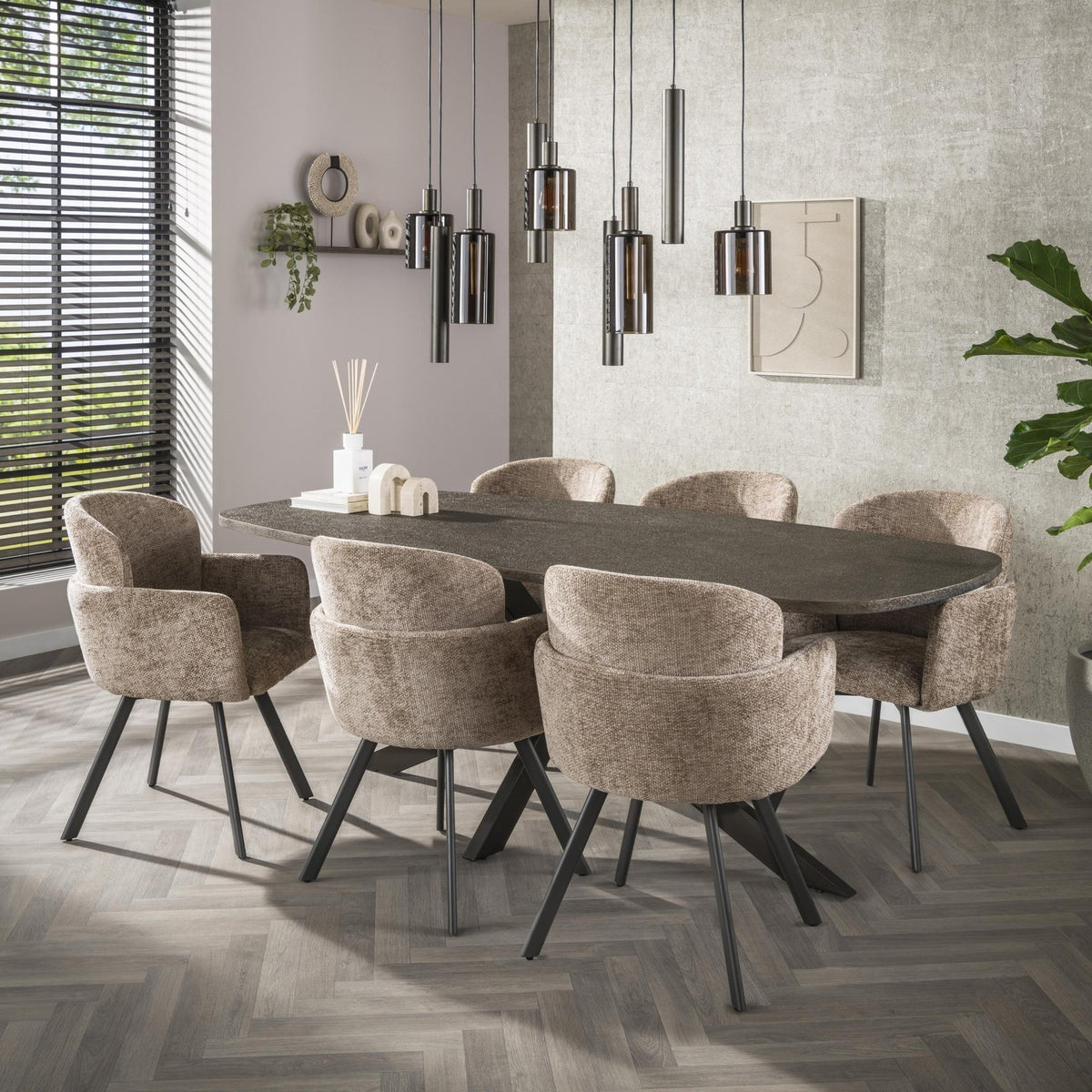 Dining tables - Dining table Danish Oval Virello Bronze Liquid Metal 215 cm - Dimehouse