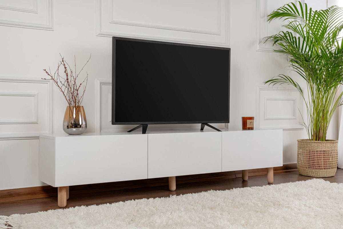 Alvin sideboard white with wooden legs 180 cm Melamine coated wood composite