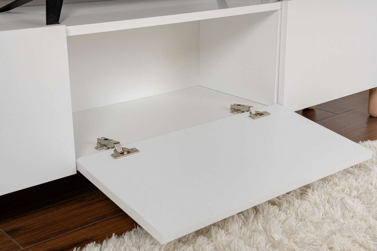 Alvin sideboard white with wooden legs 180 cm Melamine coated wood composite