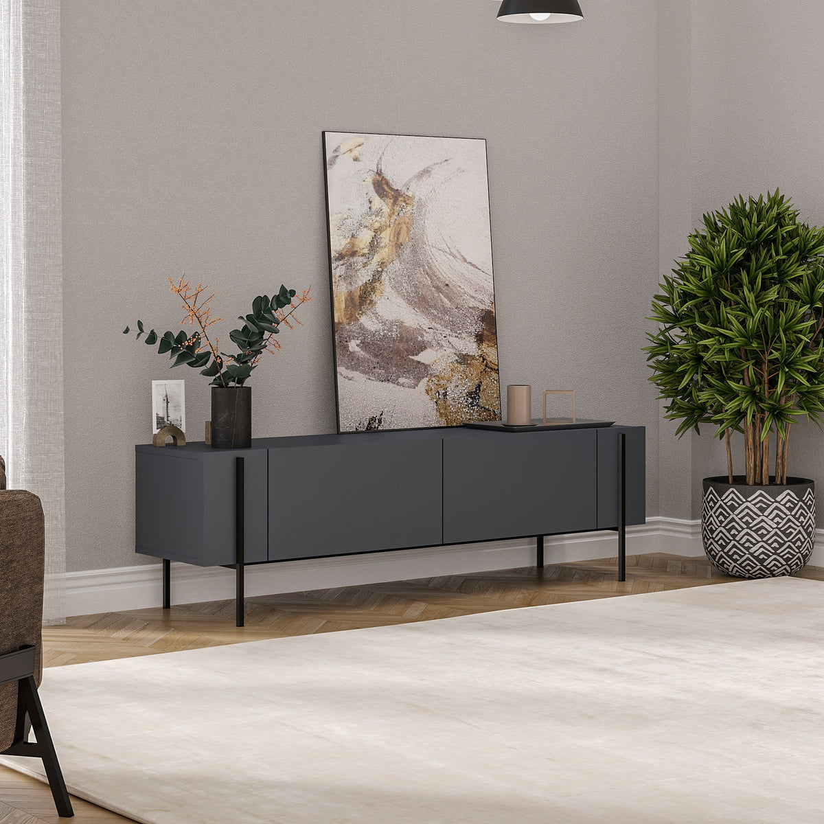 Herman TV cabinet anthracite 160 cm Melamine-faced wood composite