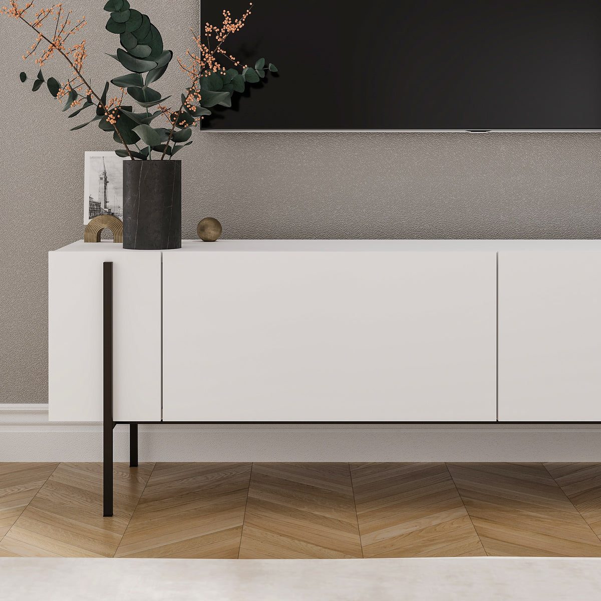 Herman TV cabinet white 160 cm Melamine wood composite