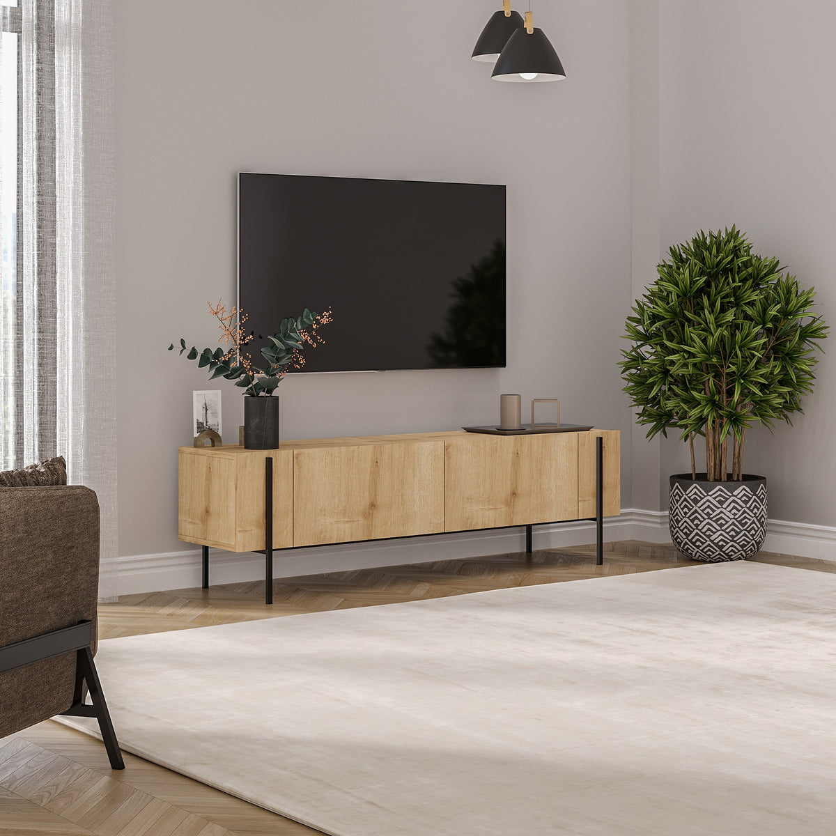 Herman TV cabinet Sapphire oak look 160 cm Melamine-faced wood composite
