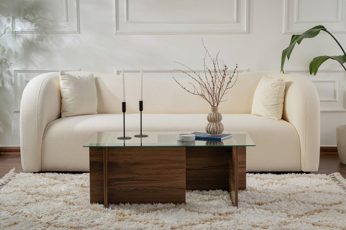 Coffee Tables - Rectangular Modern Coffee Table Vetroni Walnut Look - Glass - 105x65 cm - Dimehouse