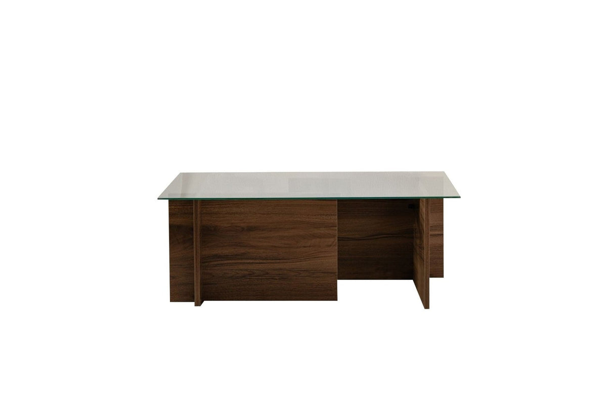 Coffee Tables - Rectangular Modern Coffee Table Vetroni Walnut Look - Glass - 105x65 cm - Dimehouse