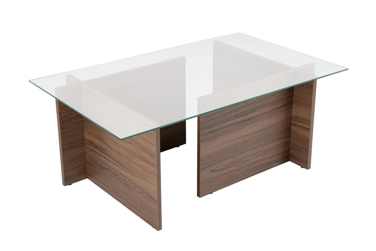 Coffee Tables - Rectangular Modern Coffee Table Vetroni Walnut Look - Glass - 105x65 cm - Dimehouse