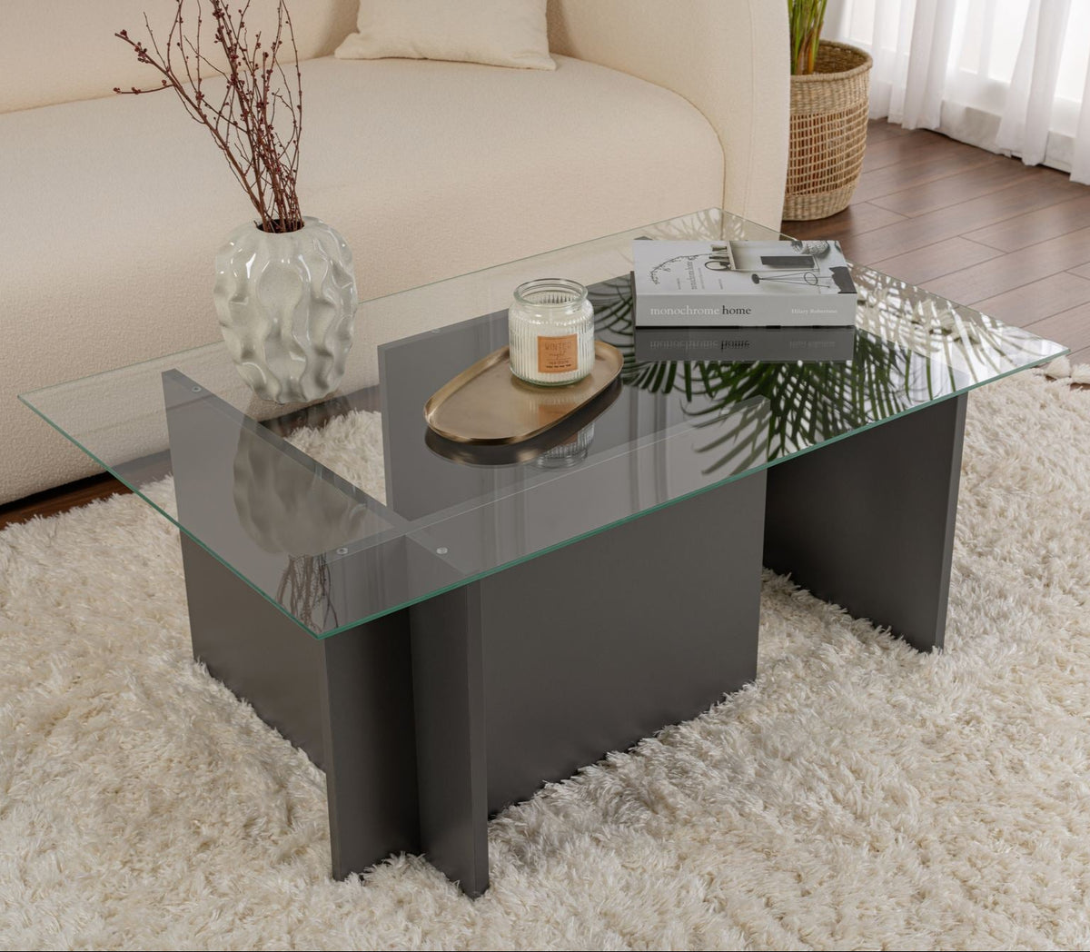 Coffee Tables - Rectangular Modern Coffee Table Vetroni Anthracite - Glass - 105x65 cm - Dimehouse